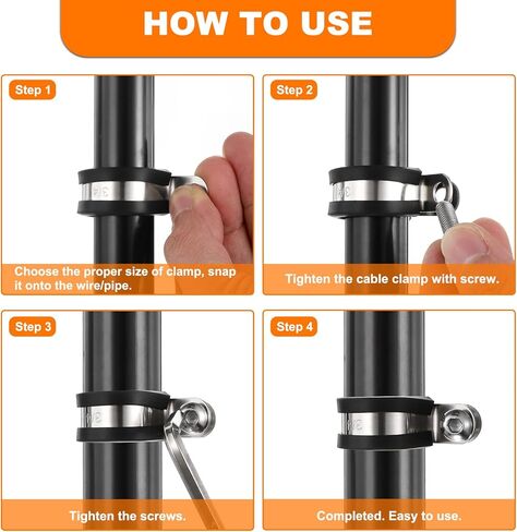 HARFINGTON 7pcs 304 Stainless Steel Cable Clamps 7/8 Inch Rubber Cushioned Insulated Clamp Metal Loop Pipe Clamp for Tube Pipe Wire Cord Installation in Kuwait