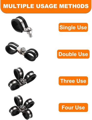 HARFINGTON 7pcs 304 Stainless Steel Cable Clamps 7/8 Inch Rubber Cushioned Insulated Clamp Metal Loop Pipe Clamp for Tube Pipe Wire Cord Installation in Kuwait