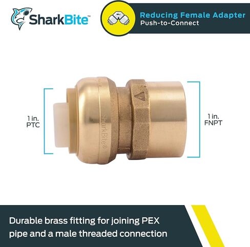 SharkBite 1 x 1 Inch FNPT Adapter, Push To Connect Brass Plumbing Fitting, PEX Pipe, Copper, CPVC, PE-RT, HDPE, U094LFA in Saudi Arabia