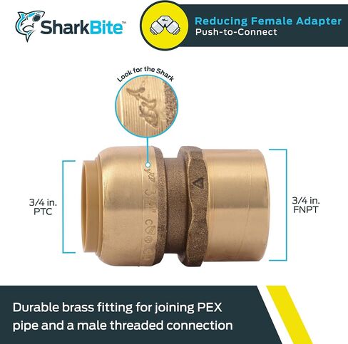 SharkBite 1 x 1 Inch FNPT Adapter, Push To Connect Brass Plumbing Fitting, PEX Pipe, Copper, CPVC, PE-RT, HDPE, U094LFA in Saudi Arabia