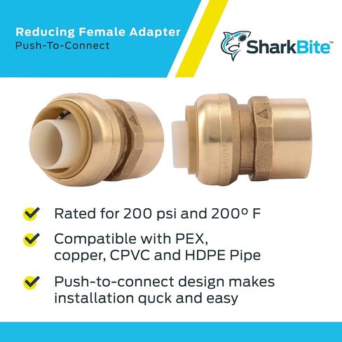 SharkBite 1 x 1 Inch FNPT Adapter, Push To Connect Brass Plumbing Fitting, PEX Pipe, Copper, CPVC, PE-RT, HDPE, U094LFA in Saudi Arabia