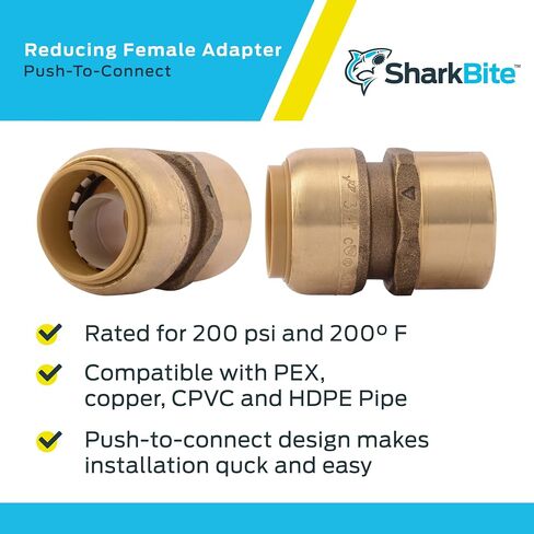 SharkBite 1 x 1 Inch FNPT Adapter, Push To Connect Brass Plumbing Fitting, PEX Pipe, Copper, CPVC, PE-RT, HDPE, U094LFA in Saudi Arabia