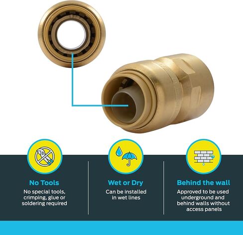 محول FNPT مقاس 1 × 1 بوصة من SharkBite، ادفع لتوصيل تركيبات السباكة النحاسية، أنابيب PEX، النحاس، CPVC، PE-RT، HDPE، U094LFA in Kuwait