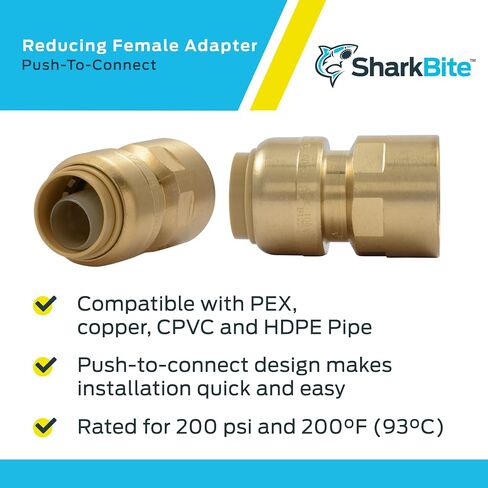 SharkBite 1 x 1 Inch FNPT Adapter, Push To Connect Brass Plumbing Fitting, PEX Pipe, Copper, CPVC, PE-RT, HDPE, U094LFA in Saudi Arabia