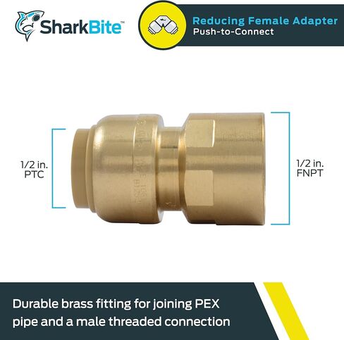 محول FNPT مقاس 1 × 1 بوصة من SharkBite، ادفع لتوصيل تركيبات السباكة النحاسية، أنابيب PEX، النحاس، CPVC، PE-RT، HDPE، U094LFA in Kuwait