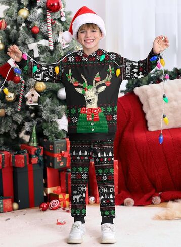 BesserBay Boys Funny Ugly Christmas 2 Piece Set with Graphic Sweatshirt and Pants 4-14 Years in Kuwait