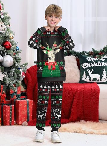 BesserBay Boys Funny Ugly Christmas 2 Piece Set with Graphic Sweatshirt and Pants 4-14 Years in Kuwait