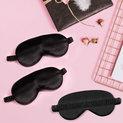 Silk Eye Mask for Sleep, Satin Blackout Sleeping Mask for Women, Soft Eye Cover with Adjustable Strap, Night Eyeshade Travel Nap Sleepmask for Women Men(Black, Navy Blue, Pink) in Saudi Arabia