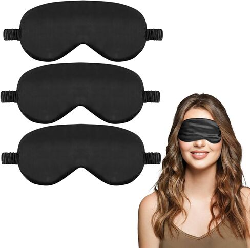 Silk Eye Mask for Sleep, Satin Blackout Sleeping Mask for Women, Soft Eye Cover with Adjustable Strap, Night Eyeshade Travel Nap Sleepmask for Women Men(Black, Navy Blue, Pink) in Saudi Arabia