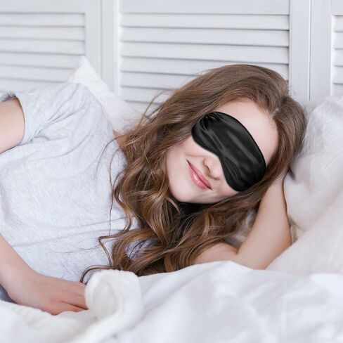Silk Eye Mask for Sleep, Satin Blackout Sleeping Mask for Women, Soft Eye Cover with Adjustable Strap, Night Eyeshade Travel Nap Sleepmask for Women Men(Black, Navy Blue, Pink) in Saudi Arabia