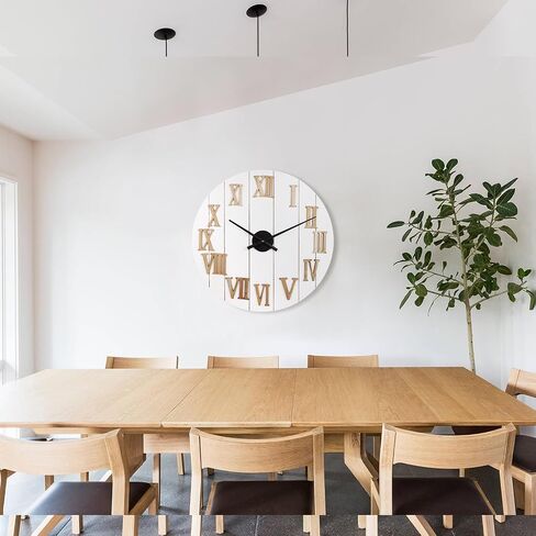 Farmhouse Wall Clock - 24 in Large Wall Clocks for Living Room Decor - White Shabby Chic Country Rustic Decorative Shiplap Wood Wall Clock with Natural 3D Numbers - Silent Battery Operated in Saudi Arabia