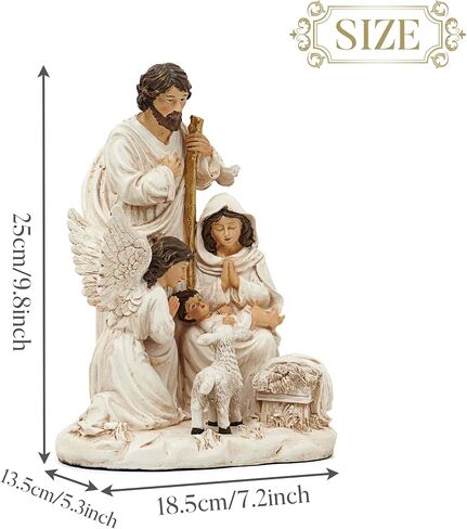 Valery Madelyn Christmas Nativity Scene Figurine, Green Gold Holy Family with Angel and Lamb Resin Sculpture with Lights for Holiday Indoor Xmas Gift Table Statue Decorations, 9.8 Inch in Saudi Arabia