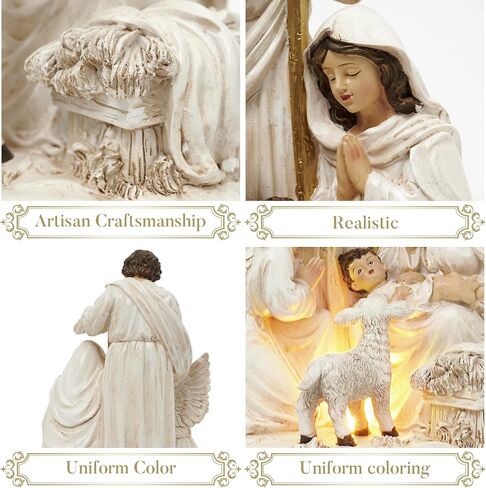 Valery Madelyn Christmas Nativity Scene Figurine, Green Gold Holy Family with Angel and Lamb Resin Sculpture with Lights for Holiday Indoor Xmas Gift Table Statue Decorations, 9.8 Inch in Saudi Arabia