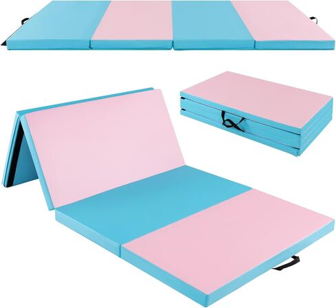 سجادة الجمباز Goplus مقاس 8 × 4 × 2 بوصة، سجادة قابلة للطي مع مقابض حمل، مشابك خطافية وحلقة، 4 ألواح لتمارين اللياقة البدنية واليوجا والتمارين الرياضية والتمارين الرياضية، سجادات رياضية سميكة للمنزل in Kuwait