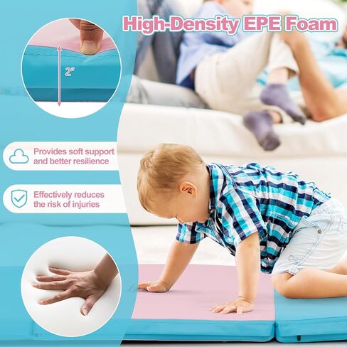 سجادة الجمباز Goplus مقاس 8 × 4 × 2 بوصة، سجادة قابلة للطي مع مقابض حمل، مشابك خطافية وحلقة، 4 ألواح لتمارين اللياقة البدنية واليوجا والتمارين الرياضية والتمارين الرياضية، سجادات رياضية سميكة للمنزل in Kuwait