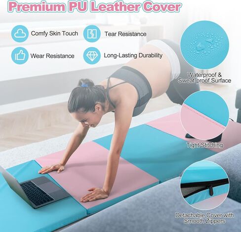 سجادة الجمباز Goplus مقاس 8 × 4 × 2 بوصة، سجادة قابلة للطي مع مقابض حمل، مشابك خطافية وحلقة، 4 ألواح لتمارين اللياقة البدنية واليوجا والتمارين الرياضية والتمارين الرياضية، سجادات رياضية سميكة للمنزل in Kuwait