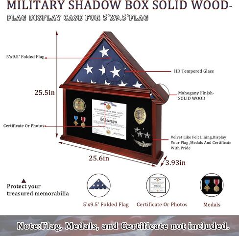 Flag Display Case with HD Tempered Glass for 5' X 9.5' Folded American Veteran Burial Flag Military Memorial Flag Display Case, Black Finish in Saudi Arabia