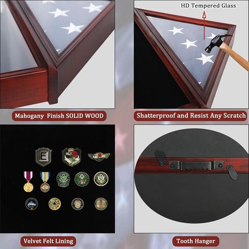 Flag Display Case with HD Tempered Glass for 5' X 9.5' Folded American Veteran Burial Flag Military Memorial Flag Display Case, Black Finish in Saudi Arabia