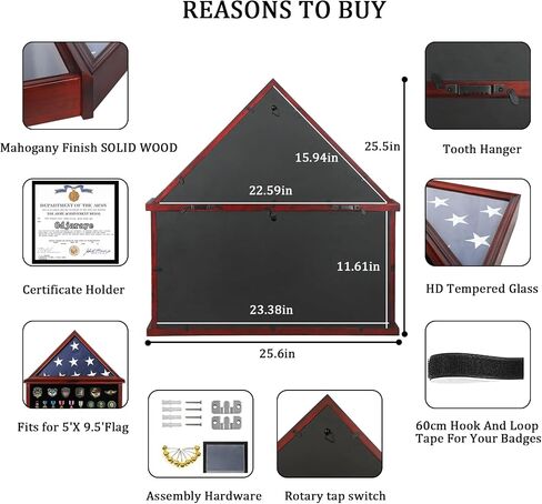 Flag Display Case with HD Tempered Glass for 5' X 9.5' Folded American Veteran Burial Flag Military Memorial Flag Display Case, Black Finish in Saudi Arabia
