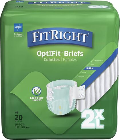 حفاضات FitRight Ultra للبالغين، سراويل داخلية للاستعمال مرة واحدة مع علامات تبويب، امتصاص ثقيل، مقاس XX-Large، 60 بوصة - 69 بوصة، 4 عبوات من 20 (إجمالي 80) in Saudi Arabia
