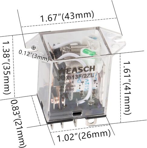 مرحل الطاقة الكهرومغناطيسية من Wesch، JQX-13F/2ZL، DC 12V، ملف 8 Pin 10A، DPDT 2NO 2NC، مع ضوء مؤشر LED (1) in Saudi Arabia