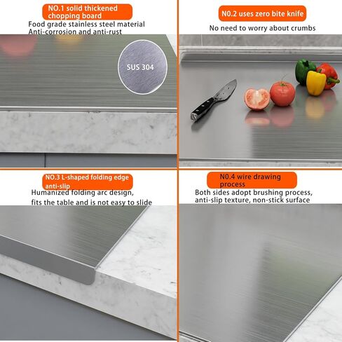 لوح تقطيع من الفولاذ المقاوم للصدأ، لوح تقطيع كبير سميك من الفولاذ 304 للحوم والفواكه والخضروات وغسالة الأطباق (23.62 × 19.69 بوصة) in Kuwait