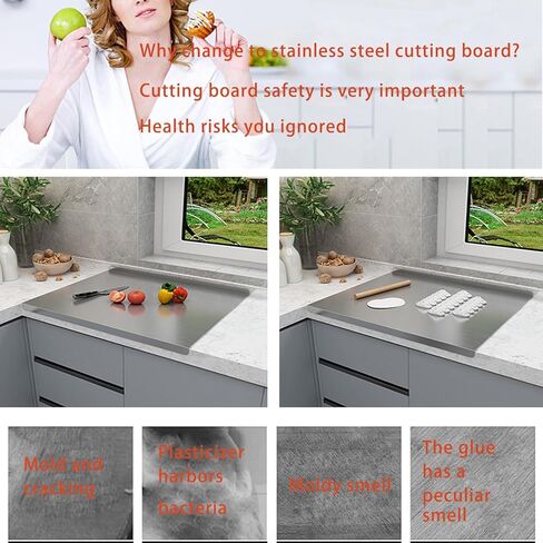 لوح تقطيع من الفولاذ المقاوم للصدأ، لوح تقطيع كبير سميك من الفولاذ 304 للحوم والفواكه والخضروات وغسالة الأطباق (23.62 × 19.69 بوصة) in Kuwait