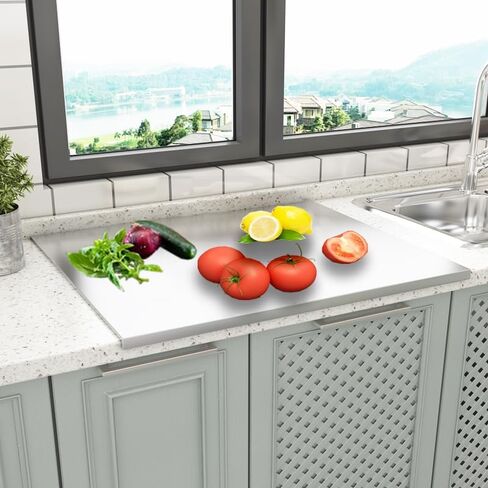 لوح تقطيع من الفولاذ المقاوم للصدأ، لوح تقطيع كبير سميك من الفولاذ 304 للحوم والفواكه والخضروات وغسالة الأطباق (23.62 × 19.69 بوصة) in Kuwait