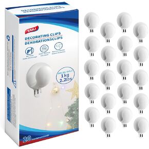TAILI Christmas Light Clips 20 Pcs Indoor String Light Hooks, Damage Free Small Hooks With Adhesive, Removable Withe Wall Clips for Hanging Lights Holiday Decor and Cables, 20 Clips & 24 Strips