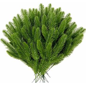 Artificial Pine Branches 50 Pcs, Christmas Tree Filler Branches Green Plants Faux Pine Needle Branches Christmas Greenery Pine Picks Evergreen Pine Stems for Christmas Tree Garland Wreath Decorating