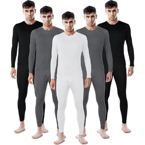 Patelai 5 Sets Men's Thermal Underwear Fleece Base Layer Set Winter Base Layer Cold Weather Top Bottom