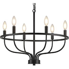 6-Light Black Farmhouse Chandelier, Rustic Vintage Metal Candle Chandelier for Dining Room Lighting Fixtures Hanging, Industrial Iron Candle Chandeliers for Entryway Foyer Living Room Bedroom