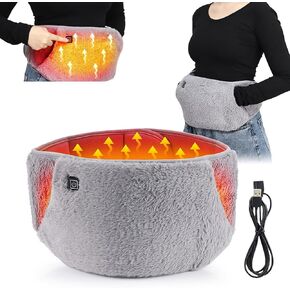 USB Powered Heating Waist Belt, Heating Pad with Hand Pockets, Electric Heated Waist Belt for Period Cramps Body Joints Pain, Three - Level Temperature Control, Grey