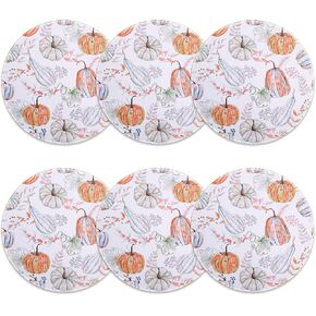 Pumpkins Placemats Set of 6 Round Fall Table Mats 13 Inch Indoor Autumn Harvest Thanksgiving Placemats Heat Resistant Dining Table Mats for Home Kitchen Decor Outdoor Holiday Party Placemats