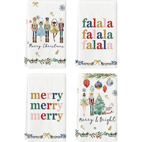 Artoid Mode Nutcrackers Merry Christmas Kitchen Towels Dish Towels, 18x26 Inch Xmas Balls Tree Winter Holiday Decoration Hand Towels Set of 4