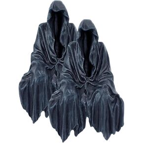 Pack of 2 Grim Reaper Sitting Statue's, Gothic Scary Art Decor, Black Horror Robe Halloween Resin Death Reaper Thinker Sculpture, Novelty Creeper Home Decor Accent for Shelf, Table and Desktop