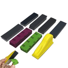 Micro Detail Sander Paper Kit 70PCS Wet Dry Sandpaper-Grit 400 600 800 1000 1500 2000 3000,3.5"x 1"Hand Sanding Block with Hook and Loop Sanding Strips for Craft, Wood and Small Space Sanding Works