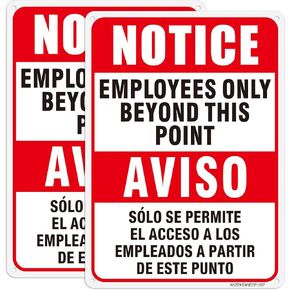 Employees Only Beyond This Point Sign Bilingual, 2Pack Do Not Enter Signs, Restricted Area Signs,10"x7" No Customers Allowed in Work Area Sign for Door, No Customers Beyond This Point Sign