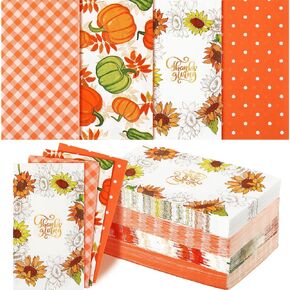 Yexiya 100 Pcs Fall Napkins Thanksgiving Napkins Disposable Maple Leaves Pumpkin Sunflower Paper Napkin 3 Ply Kitchen Bathroom Napkin for Home Dinner Autumn Harvest Holiday Party Decorations Supplies