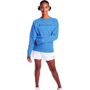 Champion Women's Powerblend Crew, Screen Print Script, Team Light Blue, Large