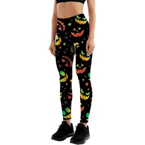 Halloween Leggings for Women Pumpkin Candy Bat Moon Print High Waist Women's Leggings Stretch Yoga Pants