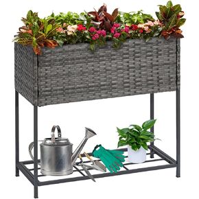 SUNNYPARK Tall Planters for Outdoor Plants Rattan Modern Elevated Planter Box with Removable Liners Indoor Outdoor Porch Patio Flower Pot (27.5’’ x 12’’ x 27.5’’)