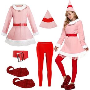 IKALI Adult Santa's Helper Costume, Christmas Elf Costume Santa Fancy Dress for Women