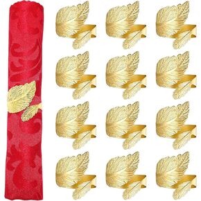 Gold Leaf Napkin Rings Set of 12 Metal Napkin Holders for Table Setting Christmas Easter Fall Halloween Thanksgiving Party Decorations