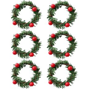 Napkin Rings Set of 6, Rustic Napkin Ring Serviette Holders Handmade Red Berry Table Decorations for Christmas Wedding Thanksgiving New Year