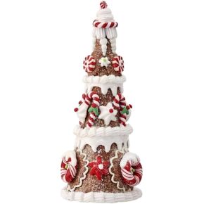 The Bridge Collection Gingerbread Cookie Tree Figurine - Decorative Tabletop Figure for Holiday Decor - Glittered Candy Gingerbread Cake Tower for Christmas Decor