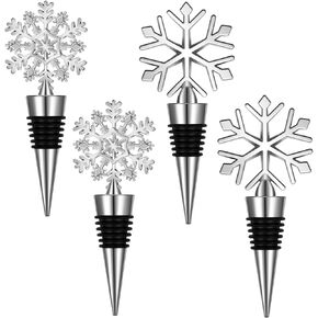 4 Pieces Snowflake Wine Stopper Decorative Christmas Wine Bottle Stopper for Keeping Wine Fresh Holiday Wedding Christmas Party Supplies (Novel Style)