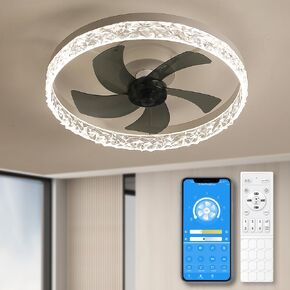 Low Profile Ceiling Fan with Lights Remote 20" Ceiling Fan Flush Mount Enclosed Ceiling Light Dimmable Ceiling Lights Chandeliers Handmade Vintage Gold
