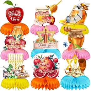 مجموعة 9 قطع من لوازم حفلات أعياد الميلاد من جروفي هيبي بوهو، قطع مركزية على شكل قرص العسل مزدوجة الجوانب لديكورات حفلات عيد ميلاد بوهو قوس قزح (بوهو) in Kuwait