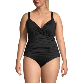 Lands' End Womens Chlorine Resistant Underwire Wrap Tankini Top Wood Lily/Strawberry Stripe Regular 8